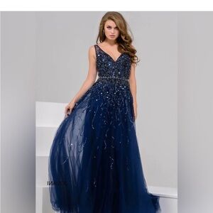 Jovani Navy Blue Sequin Evening Gown